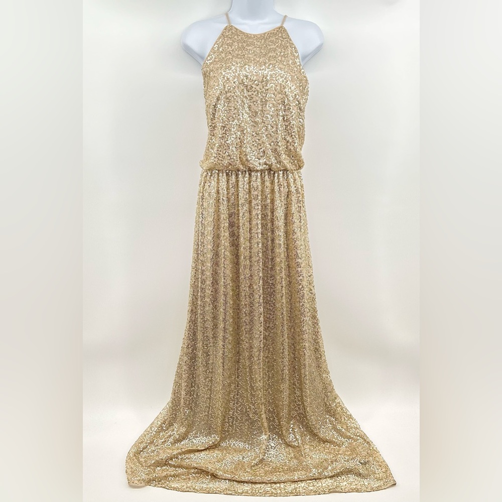 Bill Levkoff Sequin Net Gown Halter - image 4
